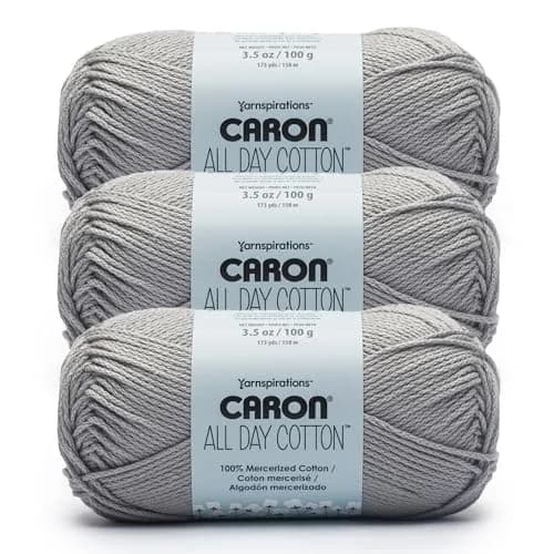 Caron All Day Cotton Morning Air Yarn - 3 Pack (300g/10.5oz) - 100% Mercerized Cotton - Worsted Weight — Light Gray