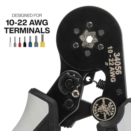 Klein Tools Ferrule Crimping Tool Hex Crimper for 10-22 AWG Wire Terminals | Adjustable Ratchet thumbnail 2