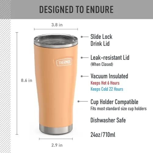 THERMOS Icon Series 24oz Stainless Steel Tumbler with Slide Lock Lid | 680ml (24 fl oz) Cold Retention Up to 22 Hrs thumbnail 7