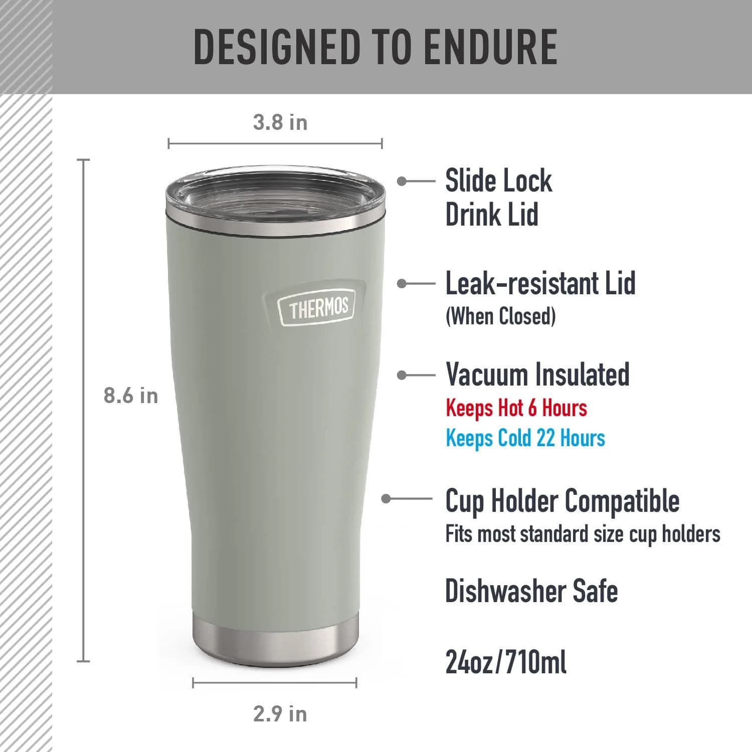 THERMOS Icon Series 24oz Stainless Steel Tumbler with Slide Lock Lid | 710ml (24 fl oz) Vacuum Insulated Tumbler - view 7