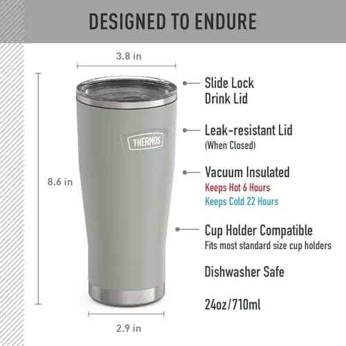 THERMOS Icon Series 24oz Stainless Steel Tumbler with Slide Lock Lid | 710ml (24 fl oz) Vacuum Insulated Tumbler thumbnail 7