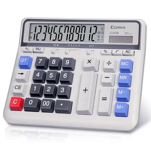 Comix Desktop Calculator 12 Digits White | Large LCD, Office & Home Use thumbnail 1