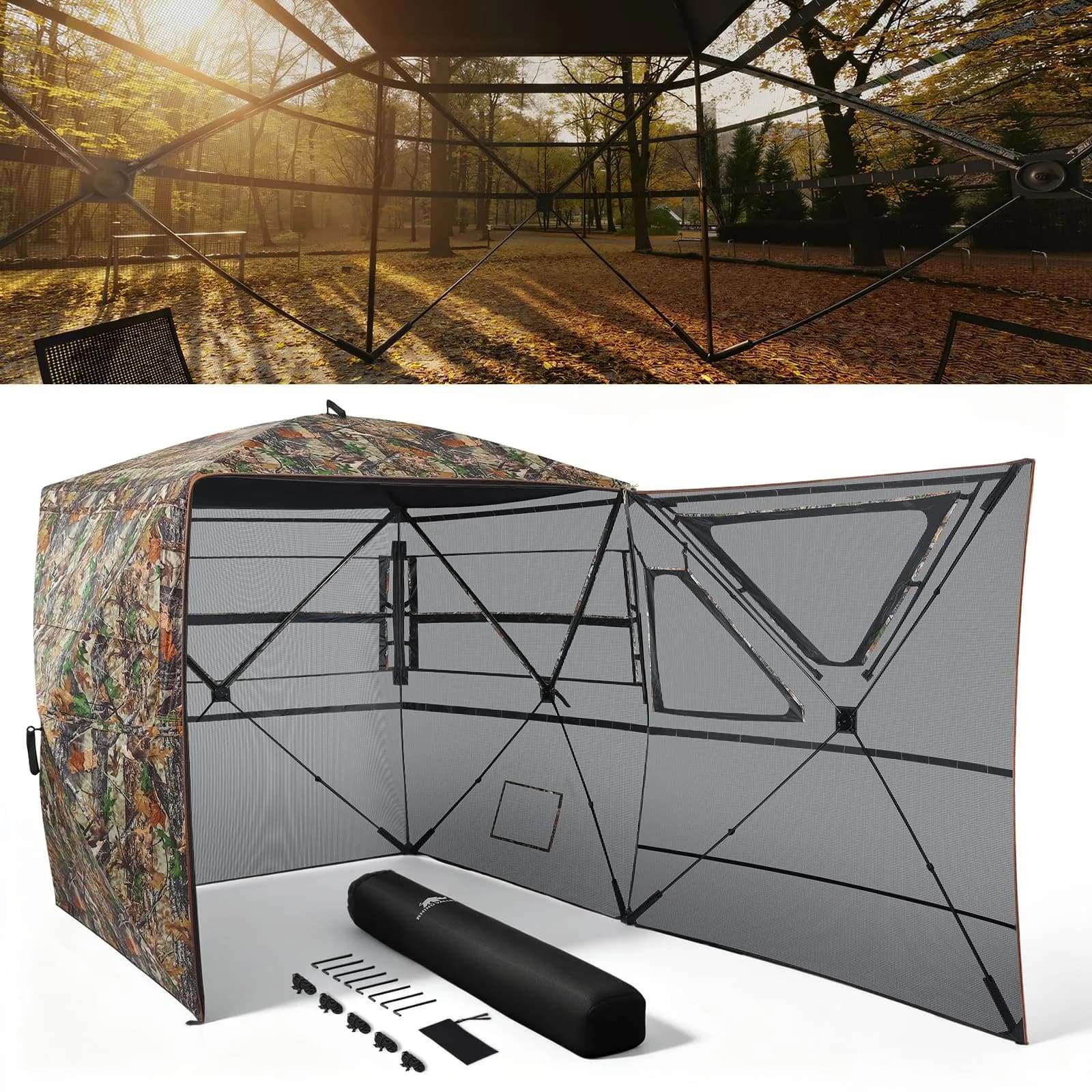 Rhino Valley Hunting Blind 360° See Through, 2-3 Person Pop Up Hunting Tent | Concealed Shelter with Silent Windows