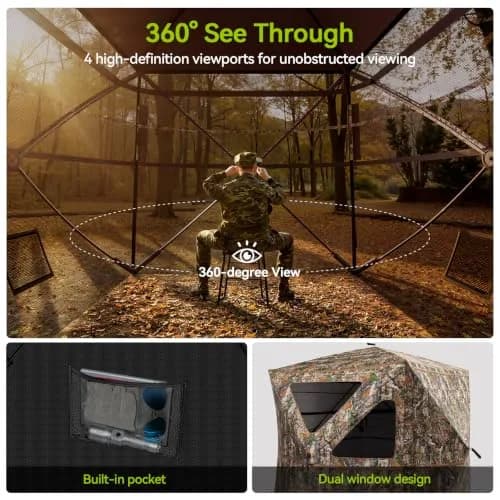 Rhino Valley Hunting Blind 360° See Through, 2-3 Person Pop Up Hunting Tent | Concealed Shelter with Silent Windows thumbnail 2