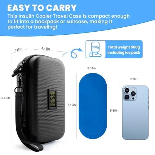 MOSKESON Insulin Cooler Travel Case with Temperature Display | Portable Refrigerated Medicine Storage Bag for Diabetics (Black) thumbnail 7