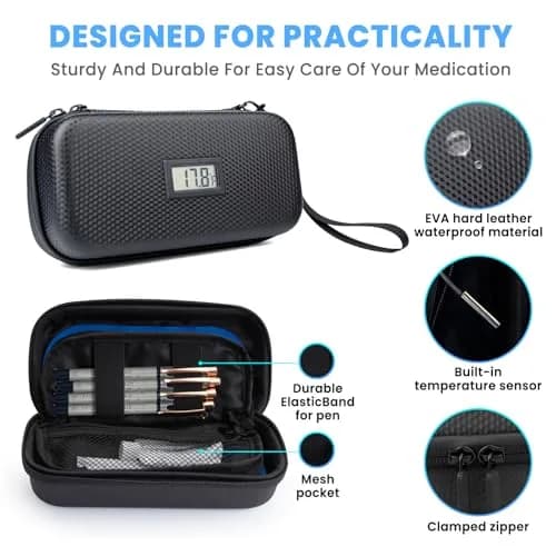 MOSKESON Insulin Cooler Travel Case with Temperature Display | Portable Refrigerated Medicine Storage Bag for Diabetics (Black) thumbnail 2