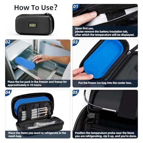 MOSKESON Insulin Cooler Travel Case with Temperature Display | Portable Refrigerated Medicine Storage Bag for Diabetics (Black) thumbnail 4