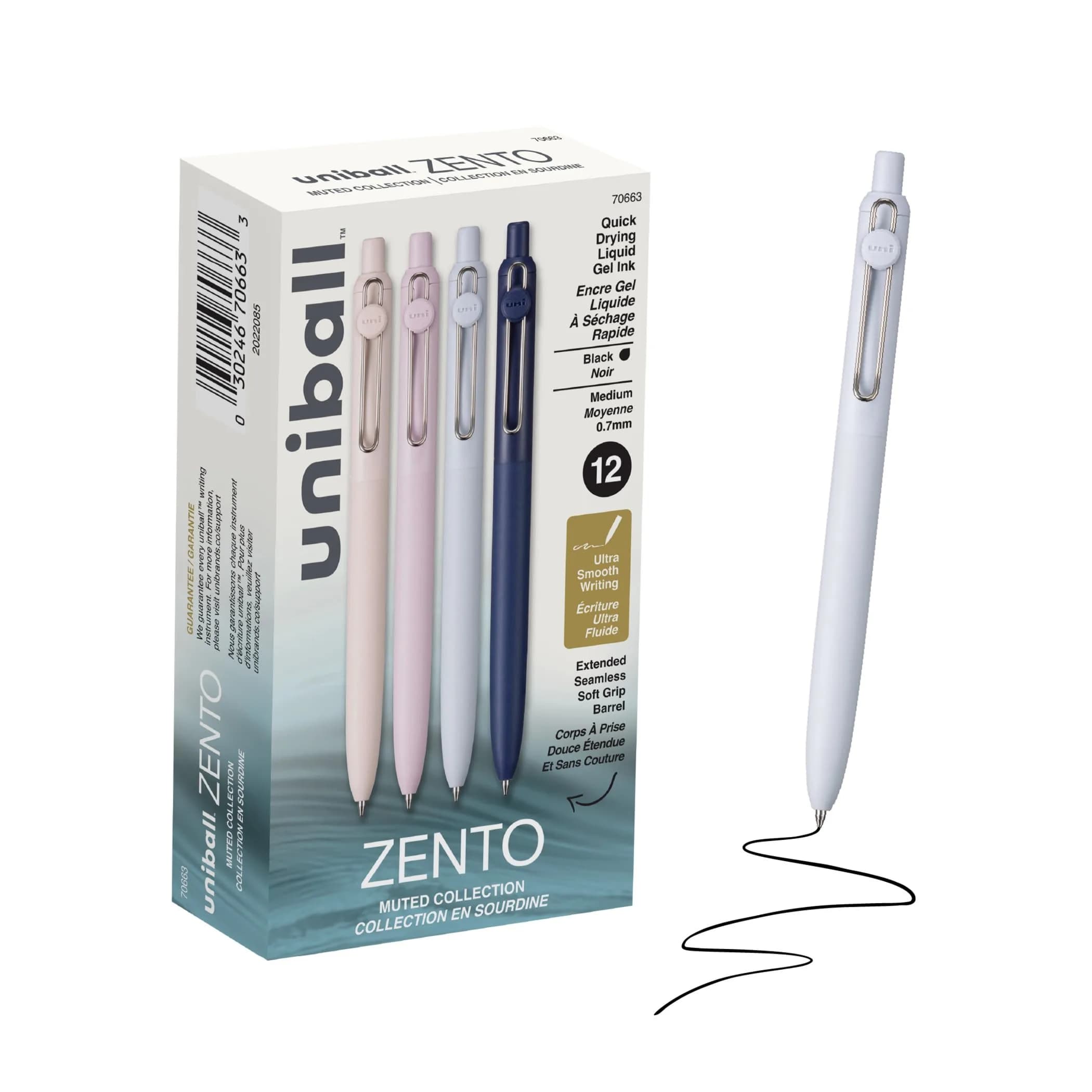 Uni-Ball Zento Gel Pens Black Ink 0.7mm Medium Point 12 Count | Smooth Writing for Students & Office - main product image