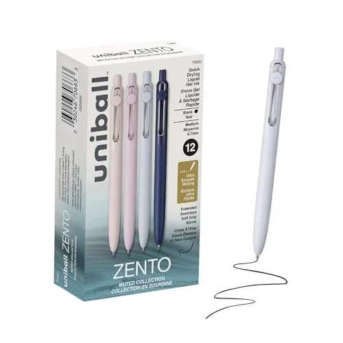Uni-Ball Zento Gel Pens Black Ink 0.7mm Medium Point 12 Count | Smooth Writing for Students & Office thumbnail 1