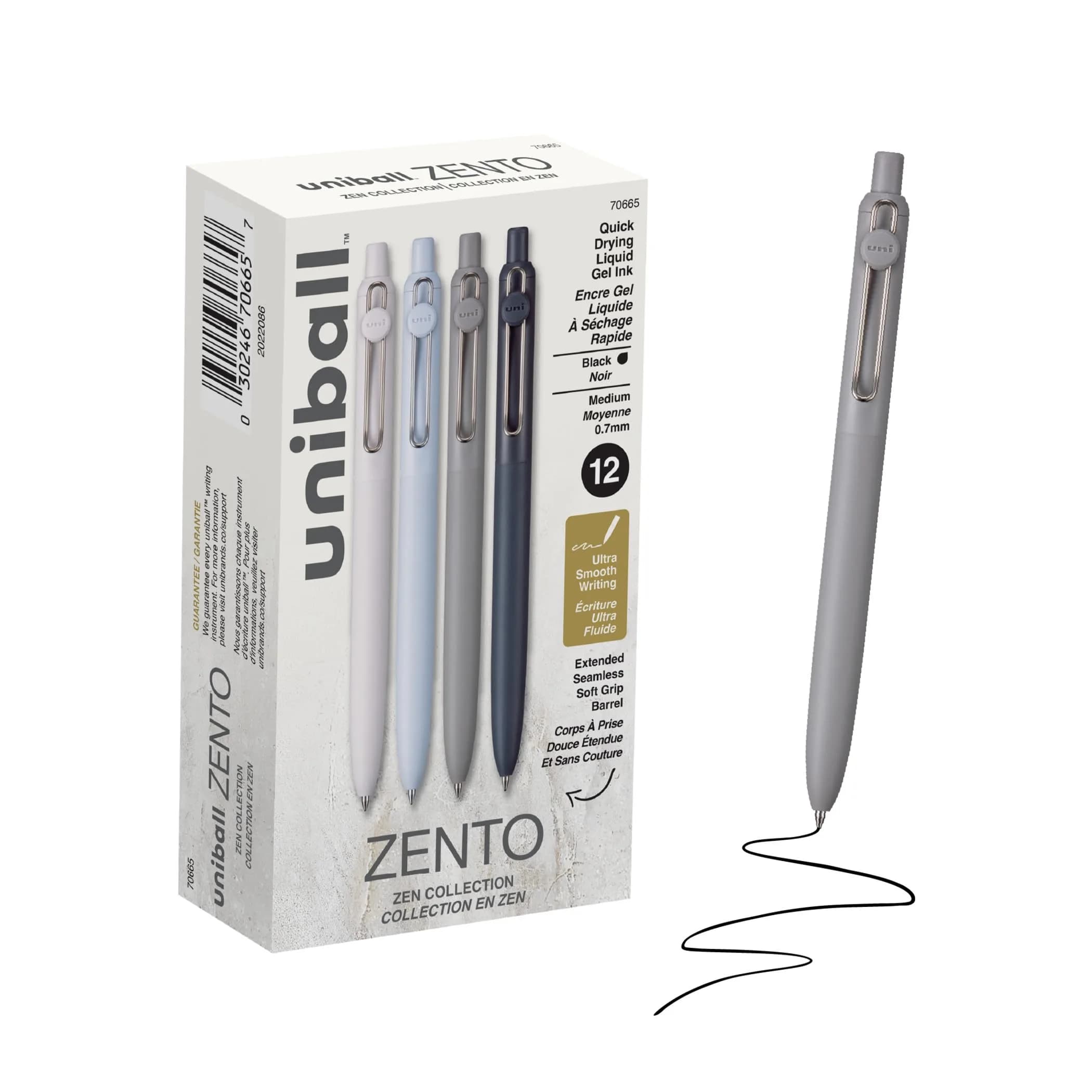 Uni-Ball Zento Gel Pens, Black Ink, 0.7mm Medium Point, Pack of 12 | Smooth Writing for Journaling, Office & School - main product image