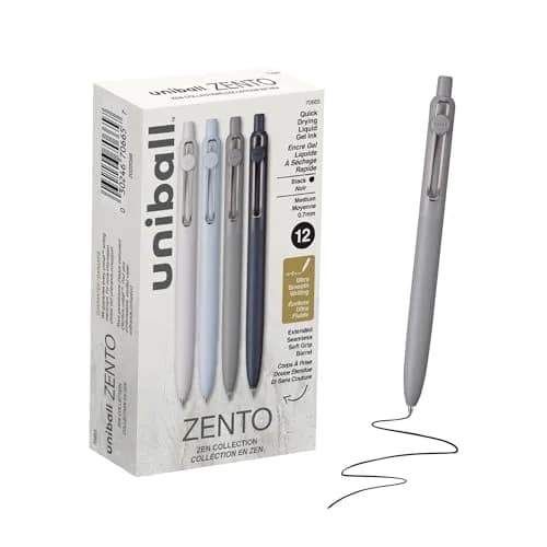 Uni-Ball Zento Gel Pens, Black Ink, 0.7mm Medium Point, Pack of 12 | Smooth Writing for Journaling, Office & School thumbnail 1