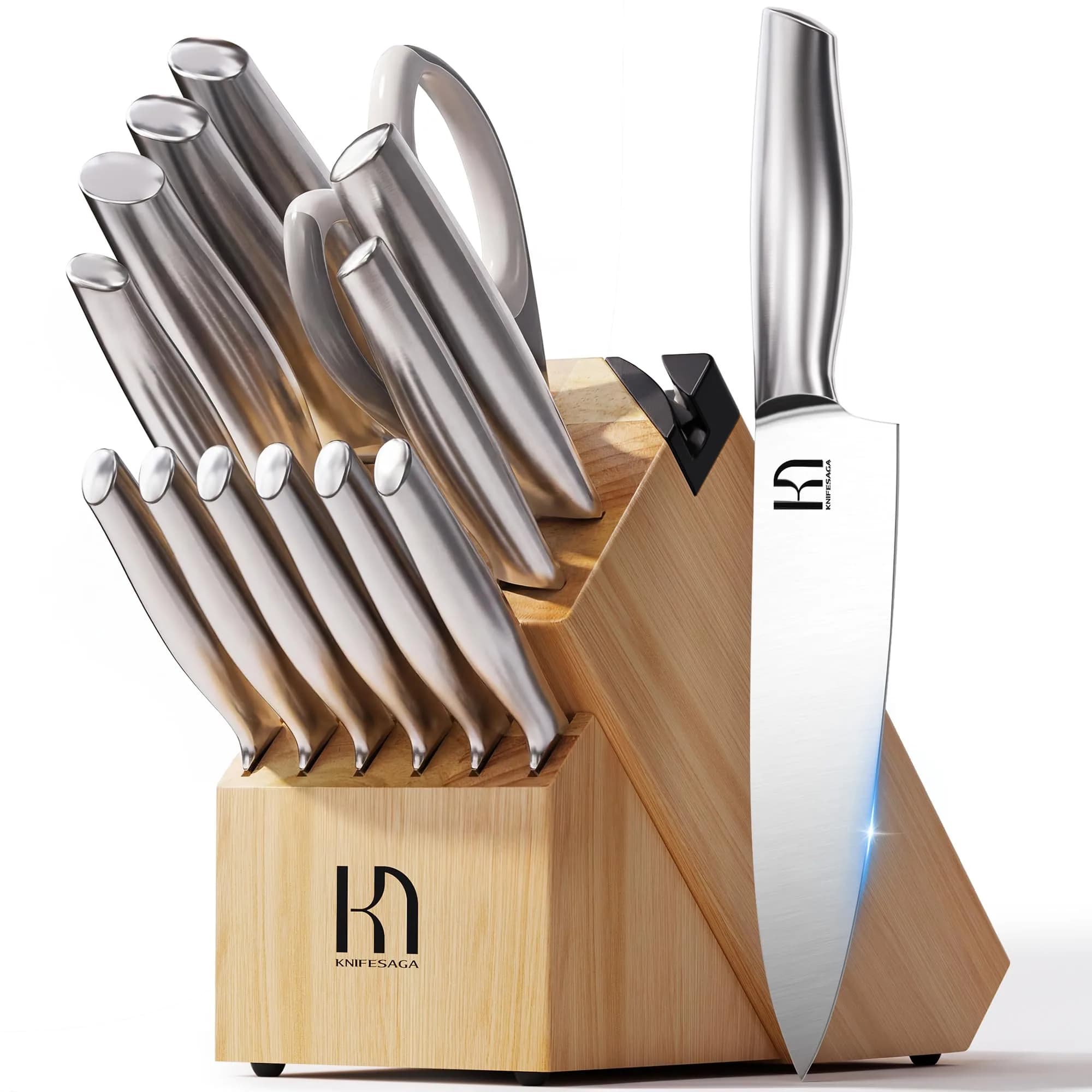 KnifeSaga 14 Pcs Knife Set with Block, Premium, Razor Sharp, Japanese Steel | 14-Piece Kitchen Knife Collection