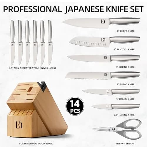 KnifeSaga 14 Pcs Knife Set with Block, Premium, Razor Sharp, Japanese Steel | 14-Piece Kitchen Knife Collection thumbnail 6