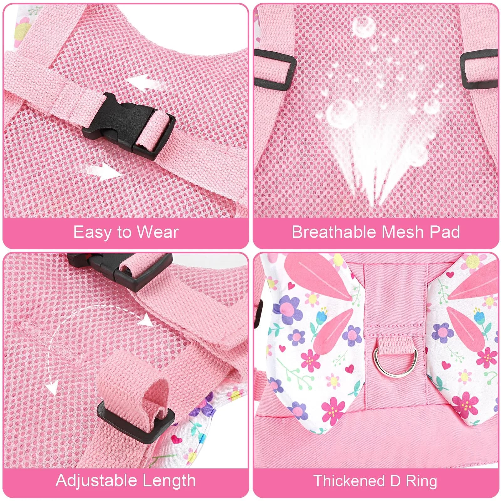 Accmor Light Pink/Flower Butterfly Toddler Harness Leash with Anti-Lost Wrist Link for Girls - view 3