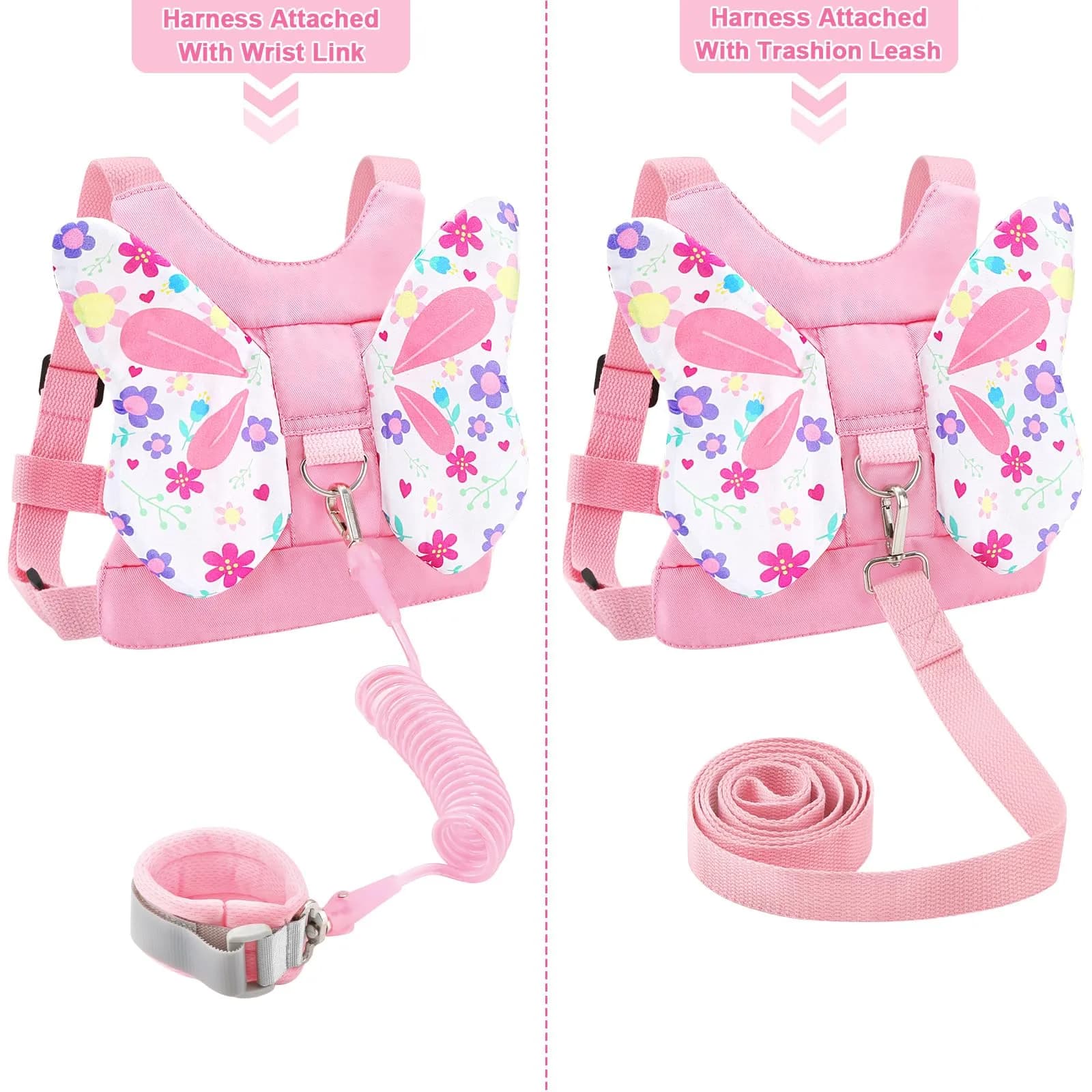 Accmor Light Pink/Flower Butterfly Toddler Harness Leash with Anti-Lost Wrist Link for Girls - view 4