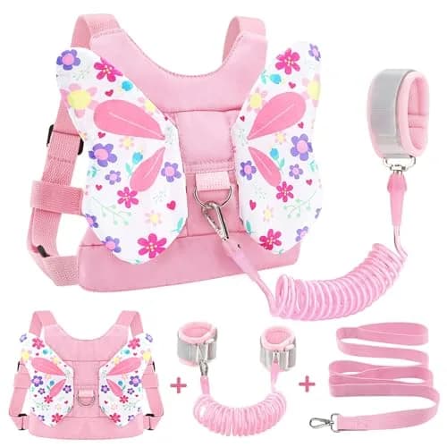 Accmor Butterfly Toddler Harness Leash with Anti-Lost Wrist Link, Purple, 1-5 Years | Secure Walking Assistant for Girls — Light Pink/Flower