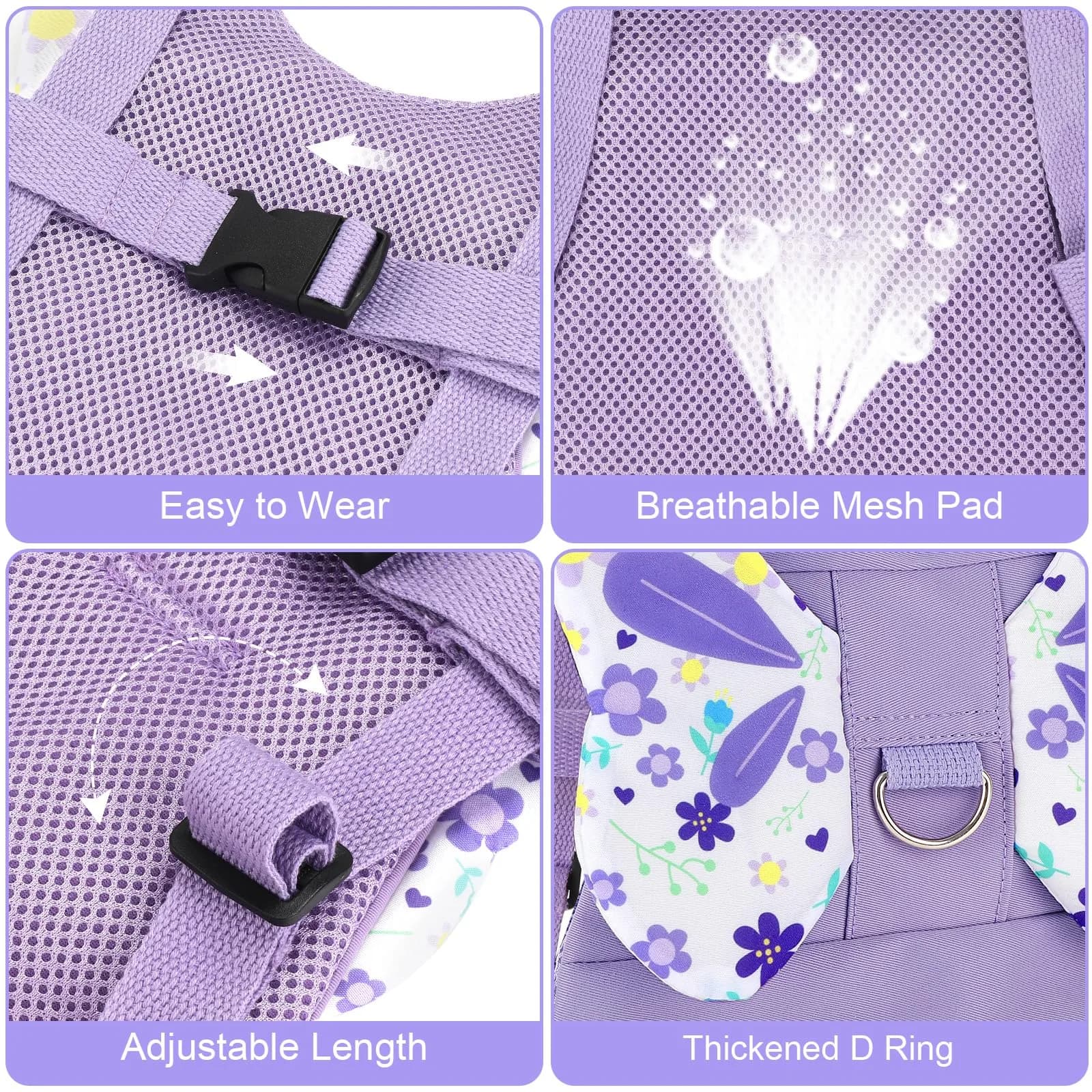 Accmor Light Purple/Flower Butterfly Toddler Harness Leash with Anti-Lost Wrist Link for Girls - view 3