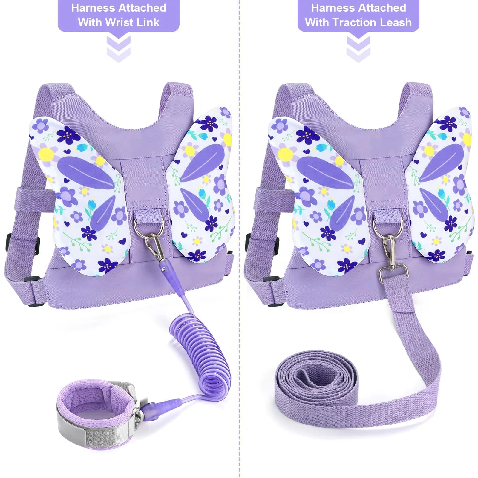 Accmor Light Purple/Flower Butterfly Toddler Harness Leash with Anti-Lost Wrist Link for Girls - view 4