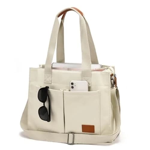 Barsine Canvas Laptop Tote Bag for Women, Fits 15.6" Laptop, 16L (1.5 lbs) | Work, Travel, Office, Teacher, Nurse Bag thumbnail 1