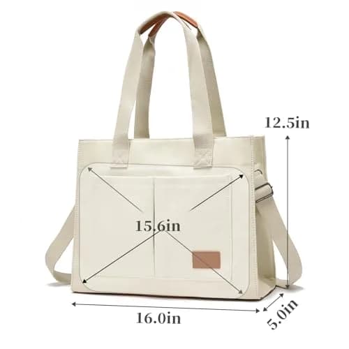 Barsine Canvas Laptop Tote Bag for Women, Fits 15.6" Laptop, 16L (1.5 lbs) | Work, Travel, Office, Teacher, Nurse Bag thumbnail 6