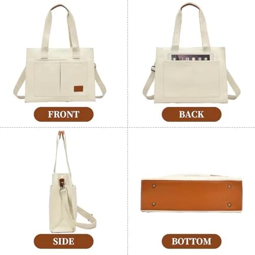Barsine Canvas Laptop Tote Bag for Women, Fits 15.6" Laptop, 16L (1.5 lbs) | Work, Travel, Office, Teacher, Nurse Bag thumbnail 3