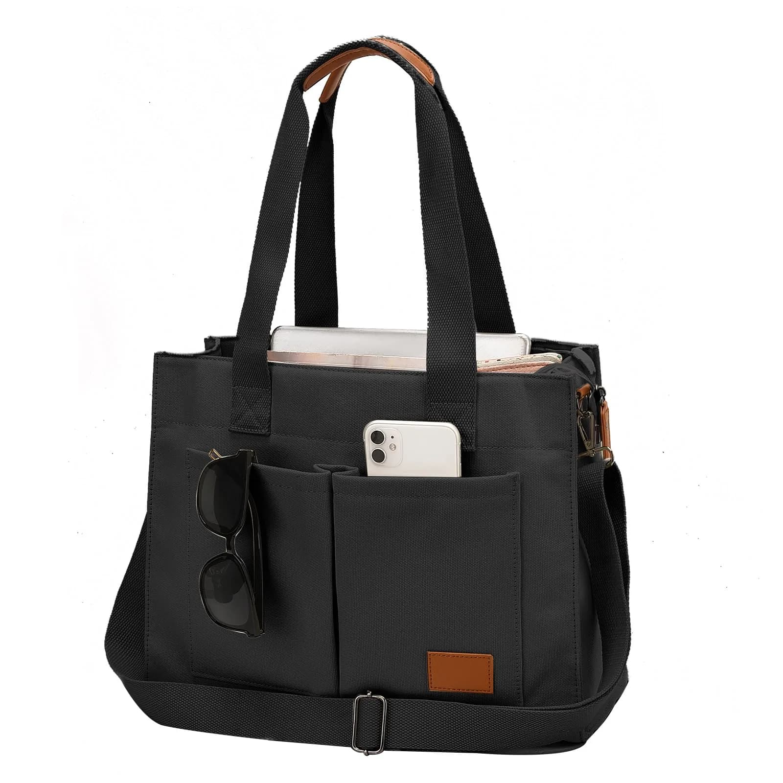Barsine Canvas Laptop Tote Bag for Women, Fits 15.6" Laptop, 16L (15L) | Work Bag with Tablet Compartment & 2 Bottle Pockets - main product image
