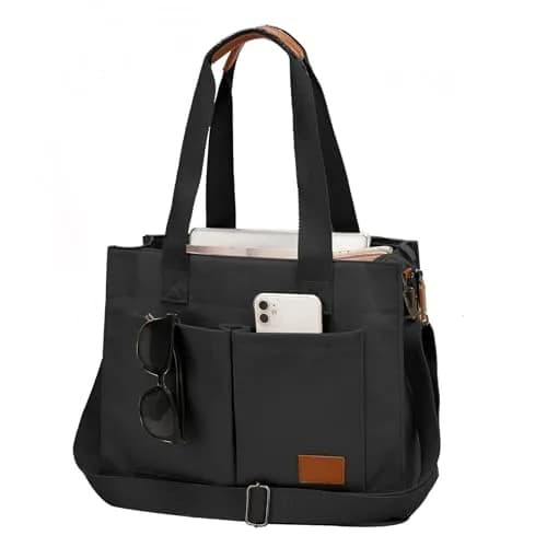 Barsine Canvas Laptop Tote Bag for Women, Fits 15.6" Laptop, 16L (15L) | Work Bag with Tablet Compartment & 2 Bottle Pockets thumbnail 1