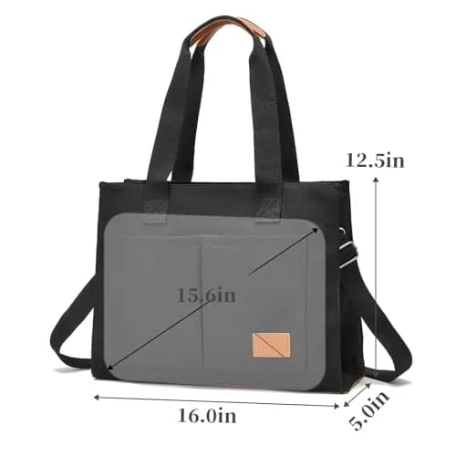 Barsine Canvas Laptop Tote Bag for Women, Fits 15.6" Laptop, 16L (15L) | Work Bag with Tablet Compartment & 2 Bottle Pockets thumbnail 6