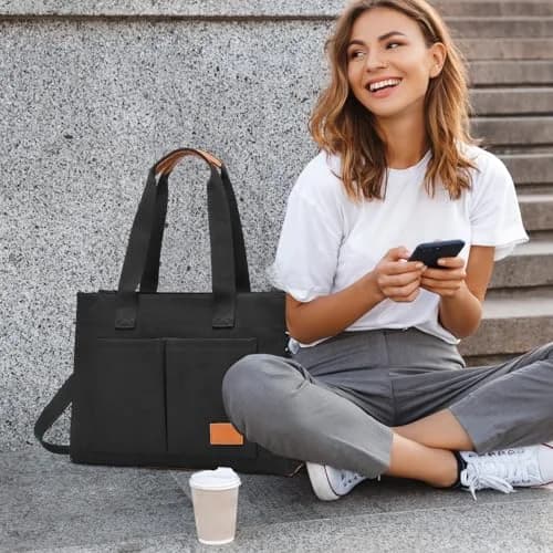 Barsine Canvas Laptop Tote Bag for Women, Fits 15.6" Laptop, 16L (15L) | Work Bag with Tablet Compartment & 2 Bottle Pockets thumbnail 2
