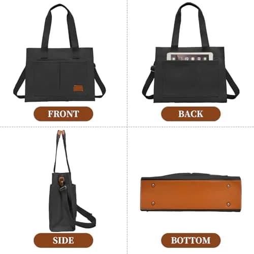 Barsine Canvas Laptop Tote Bag for Women, Fits 15.6" Laptop, 16L (15L) | Work Bag with Tablet Compartment & 2 Bottle Pockets thumbnail 3