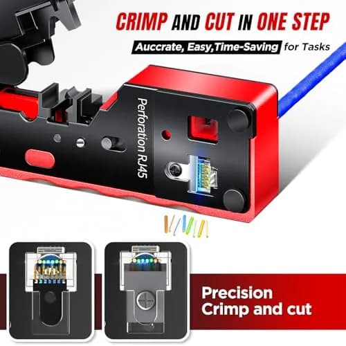 AMPCOM RJ45 Crimper for Cat 5e/6/6a7/8 Pass Through & Standard Network Plug | Heavy-Duty, Dual-Mode, 5000+ Crimps thumbnail 5