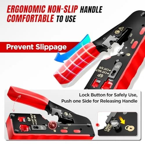 AMPCOM RJ45 Crimper for Cat 5e/6/6a7/8 Pass Through & Standard Network Plug | Heavy-Duty, Dual-Mode, 5000+ Crimps thumbnail 6