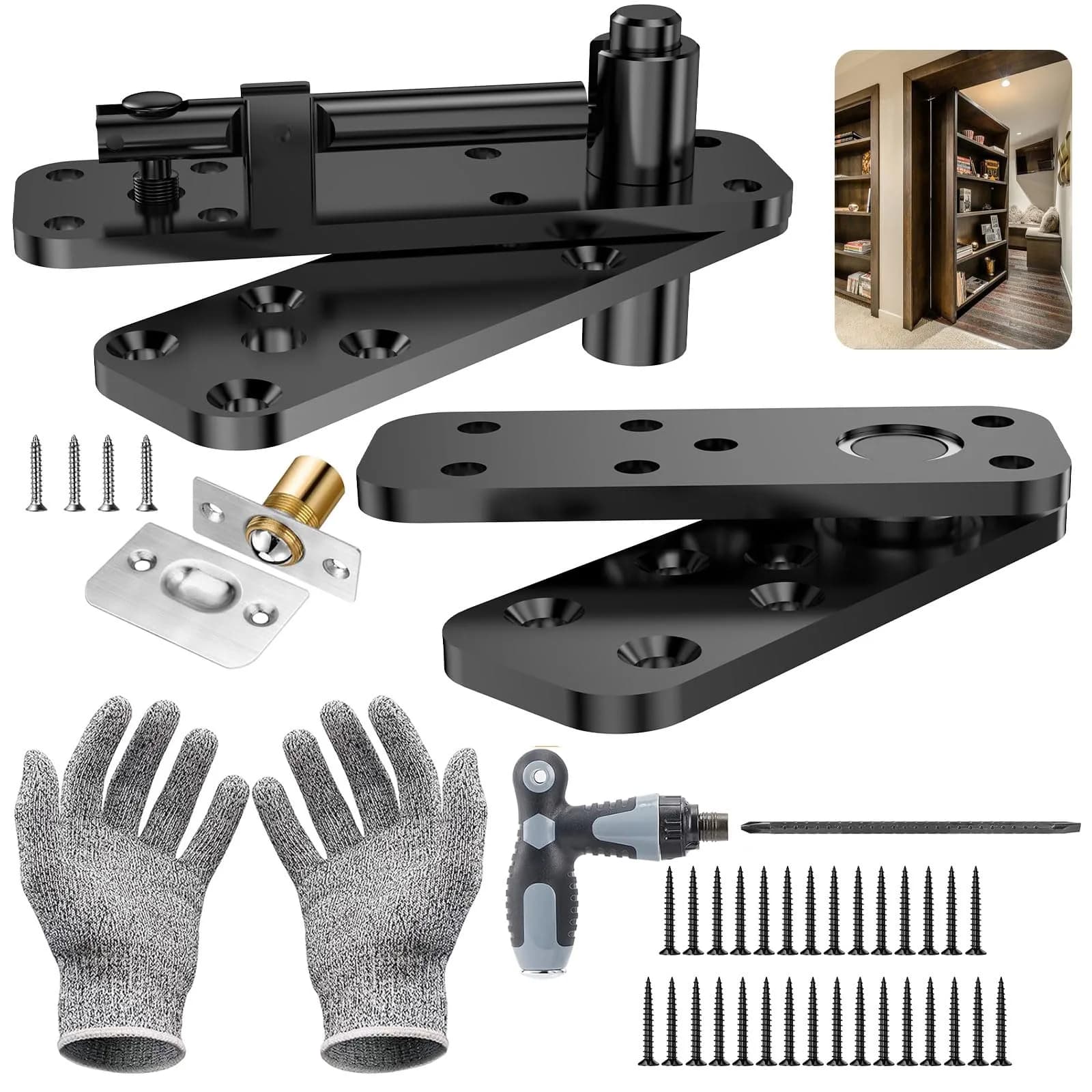 KIMSOFUNNY Hidden Door Hinge Pivot Hinge 570LBS Load-Bearing Black | 360° Invisible Door Hardware