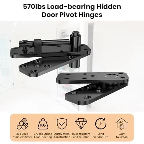KIMSOFUNNY Hidden Door Hinge Pivot Hinge 570LBS Load-Bearing Black | 360° Invisible Door Hardware thumbnail 2