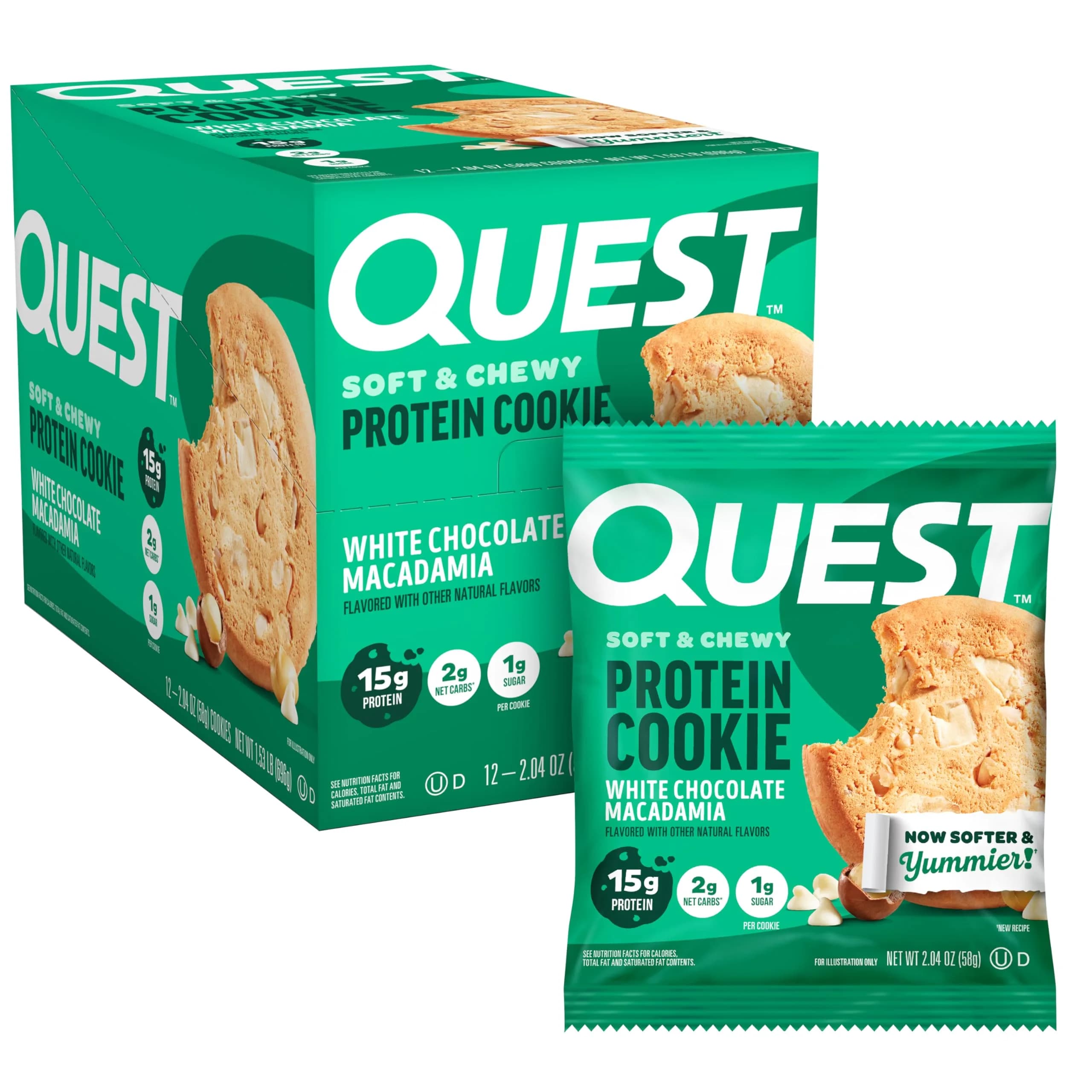 Quest Nutrition White Chocolate Macadamia Protein Cookie 12 Count | Soft & Yummy with 15g Protein