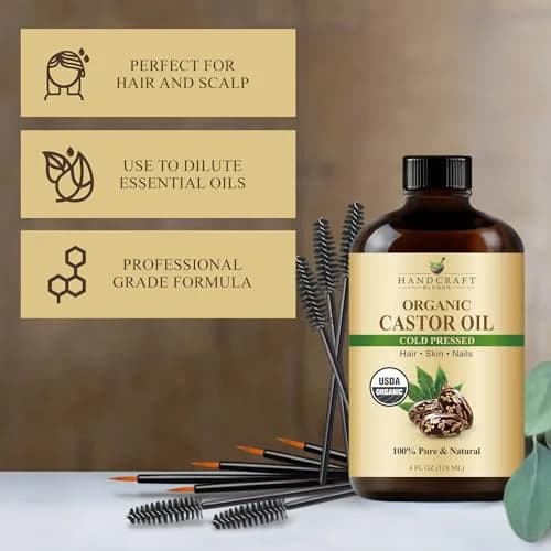 Handcraft Blends Organic Castor Oil 118ml (4 Fl Oz) | USDA Certified Pure Cold-Pressed for Lashes, Brows, Hair & Skin thumbnail 2