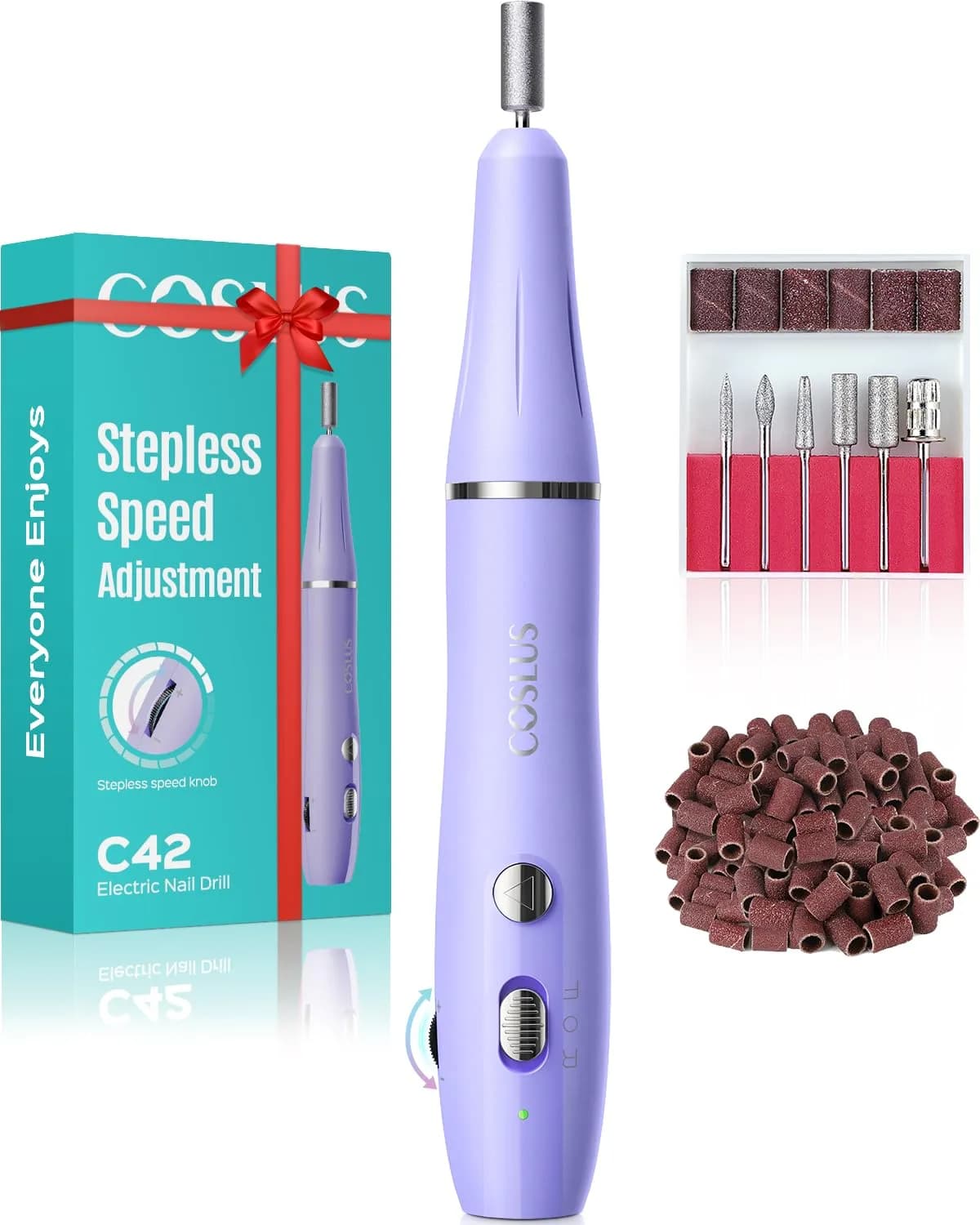 COSLUS C42 Cordless Electric Nail Drill File with Stepless Speed Knob | Professional Portable Manicure Pedicure Rechargeable - main product image