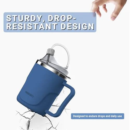 HOSUKU Adult Sippy Cup for Elderly 13.5 oz | 2 Lids, 3 Drinking Ways, Blue thumbnail 4