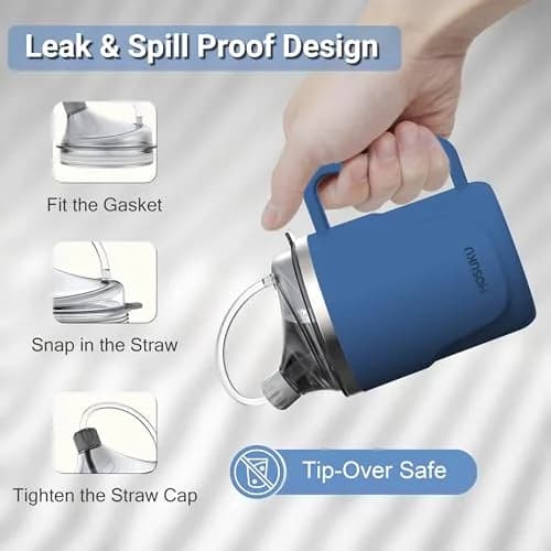 HOSUKU Adult Sippy Cup for Elderly 13.5 oz | 2 Lids, 3 Drinking Ways, Blue thumbnail 3