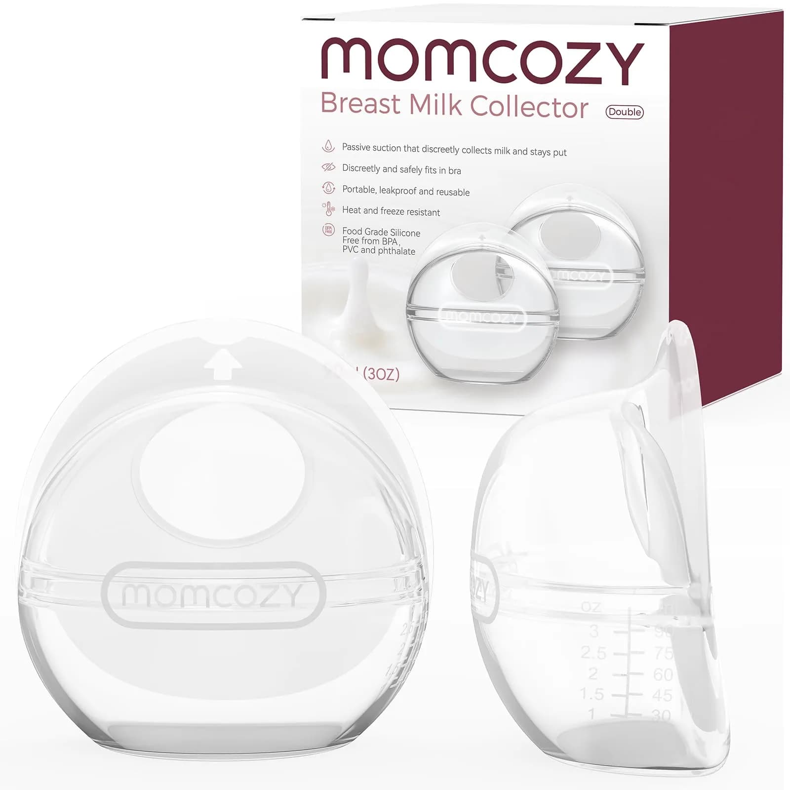 Momcozy Breast Milk Collector 3oz (90ml) 2-Pack | Passive Collection for High Milk Supply - main product image