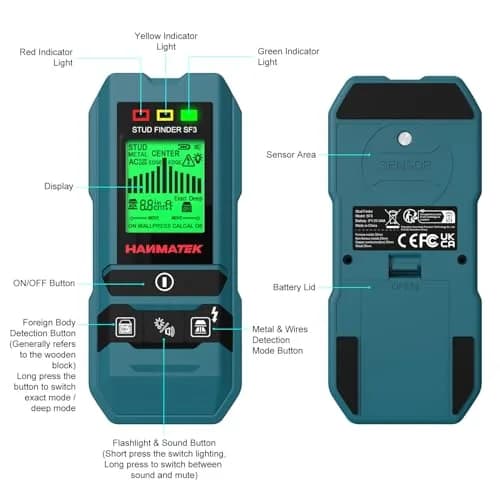 HANMATEK Stud Finder Wall Scanner Detector with Pro Smart Sensor, Audio Alarm & HD LCD Display, 6-in-1 Upgrade Wood Exact Mode Stud Finder Tool (20mm/38mm Depth, Green) thumbnail 2
