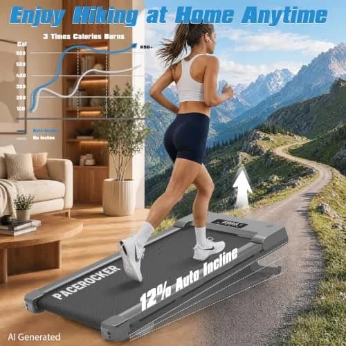 PACEROCKER Walking Pad Treadmill 12% Auto Incline | Compact Under Desk Fitness Equipment thumbnail 2