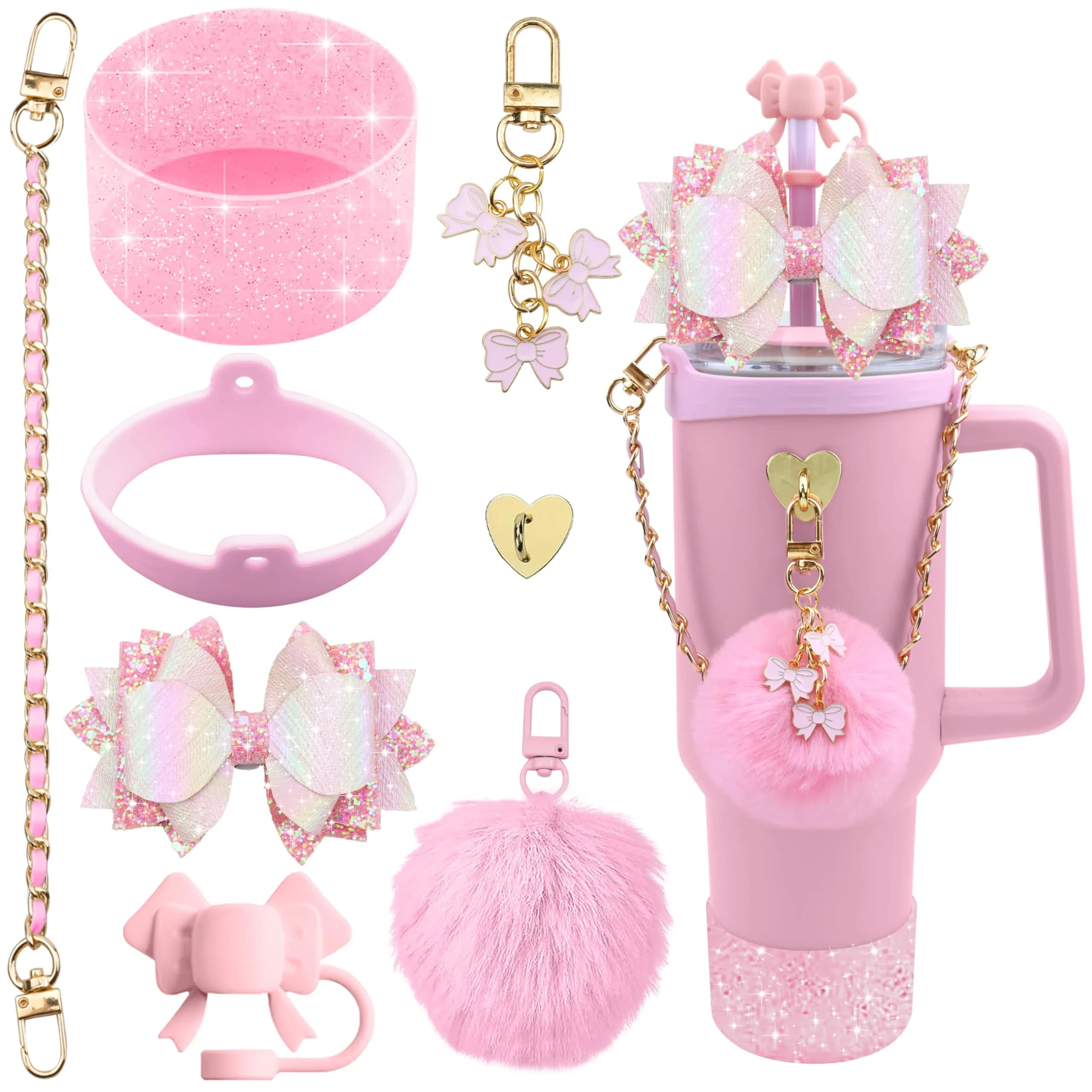 SEMATA Bling Bow Tumbler Accessories for Stanley Cup 30 40oz | Personalized, Fashionable & Durable (70-120 chars) — A1-Pink