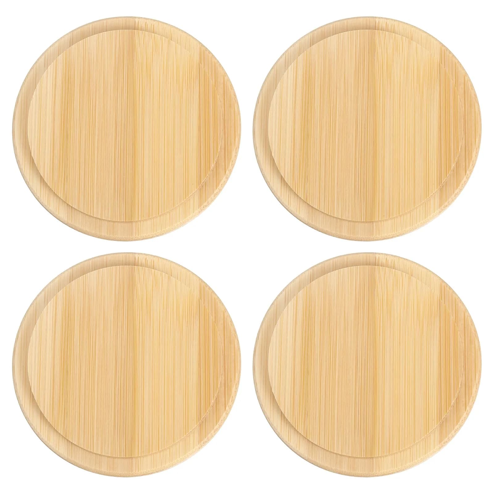 uxcell Bamboo Cup Lid 3.35 Inch | Reusable Wooden Cover for Hot & Cold Drinks — Brown
