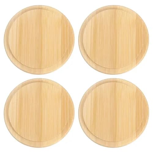 uxcell Bamboo Cup Lid 3.19 Inch | Rustic Wooden Coffee Mug Cover, 4 Pack thumbnail 1