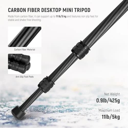 NEEWER TP09 Carbon Fiber Mini Tripod 20" | Lightweight Travel Desktop Stand with Ball Head & Phone Holder thumbnail 7