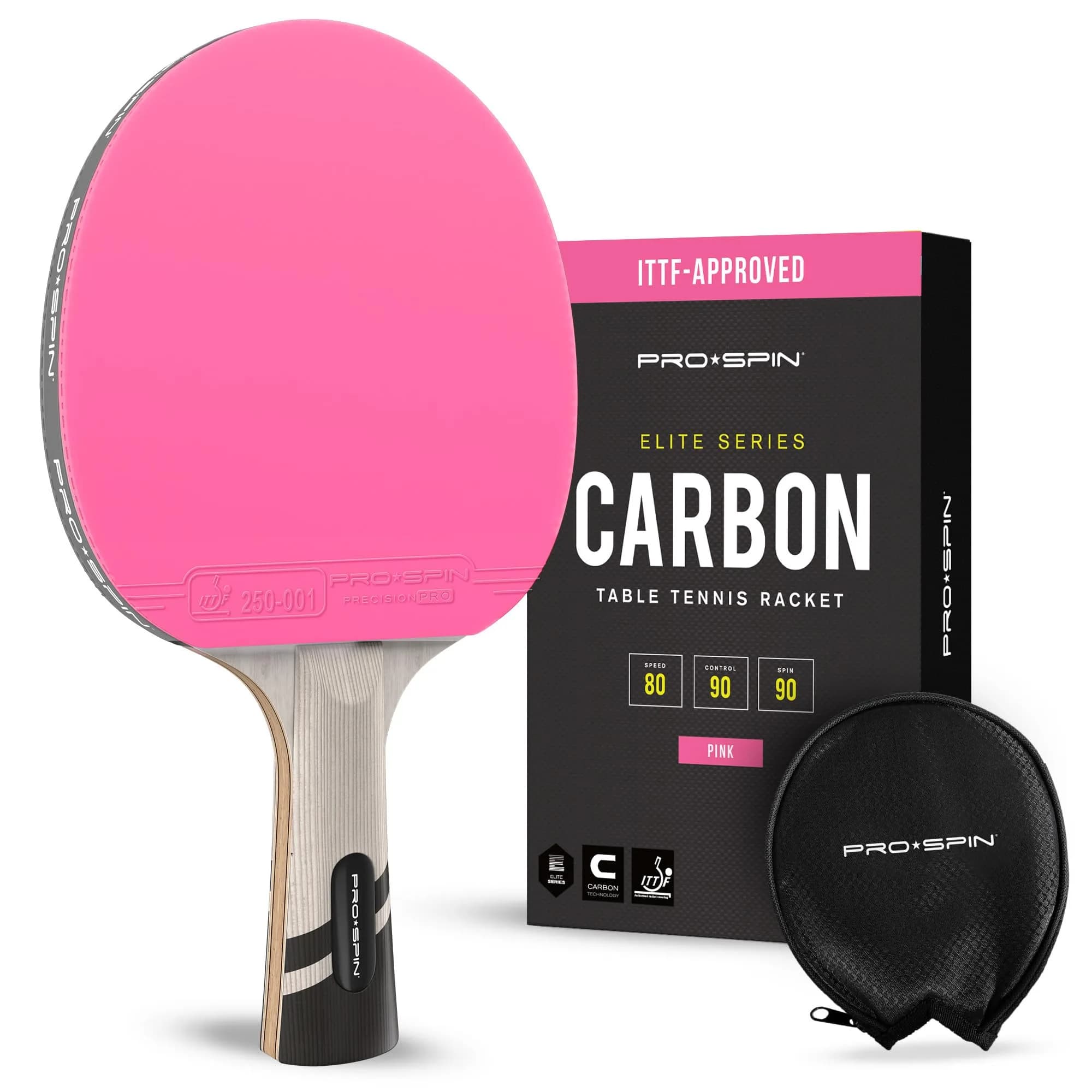PRO-SPIN Pink 1-Pack Carbon Fiber Table Tennis Rackets with 7-Ply Blade & 2.0mm Sponge - main product image