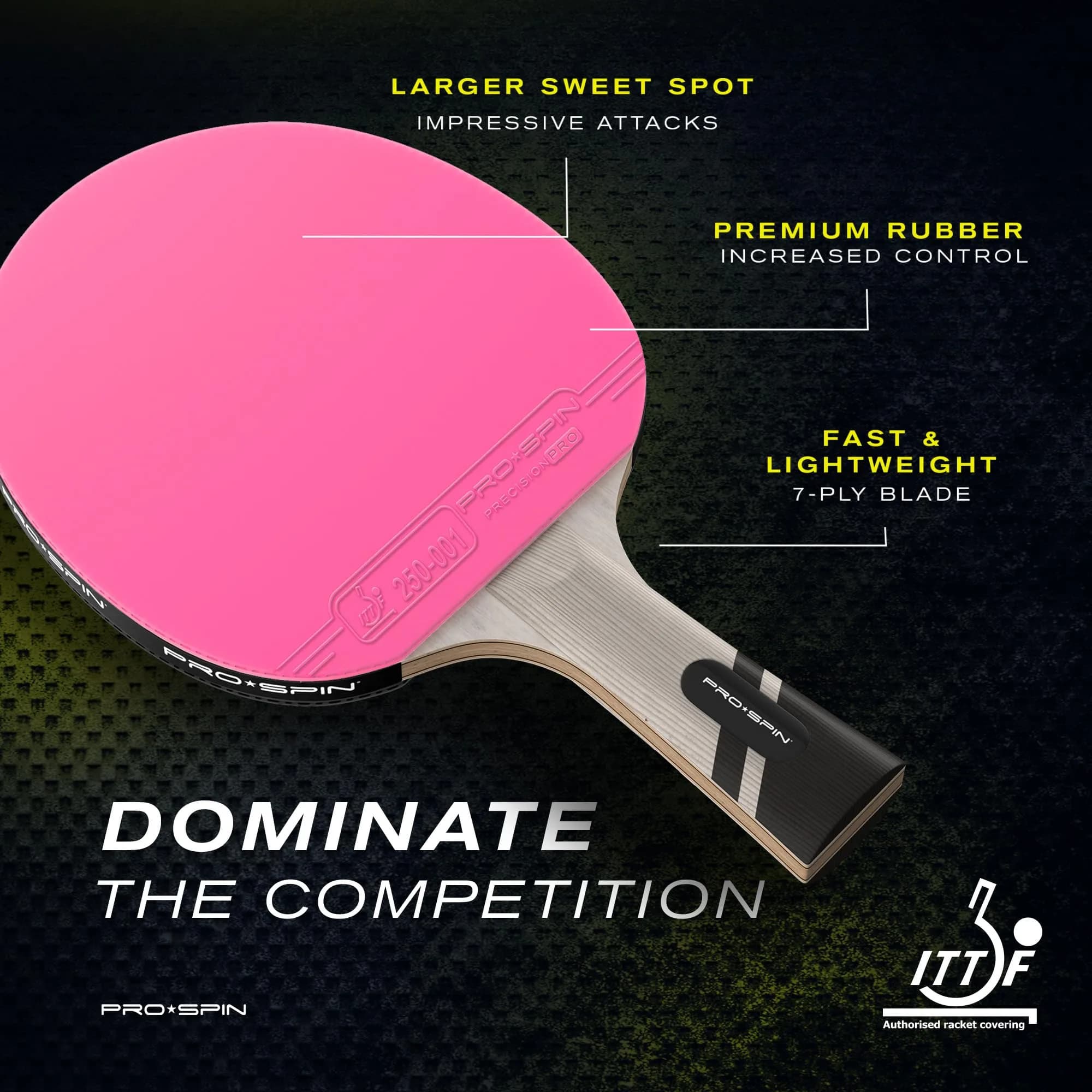 PRO-SPIN Pink 1-Pack Carbon Fiber Table Tennis Rackets with 7-Ply Blade & 2.0mm Sponge - view 2