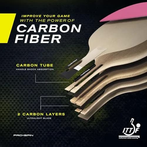 PRO-SPIN Carbon Fiber Table Tennis Racket | 7-Ply Blade, ITTF Approved Rubber, 2.0mm Sponge, Pink 1-Pack thumbnail 3