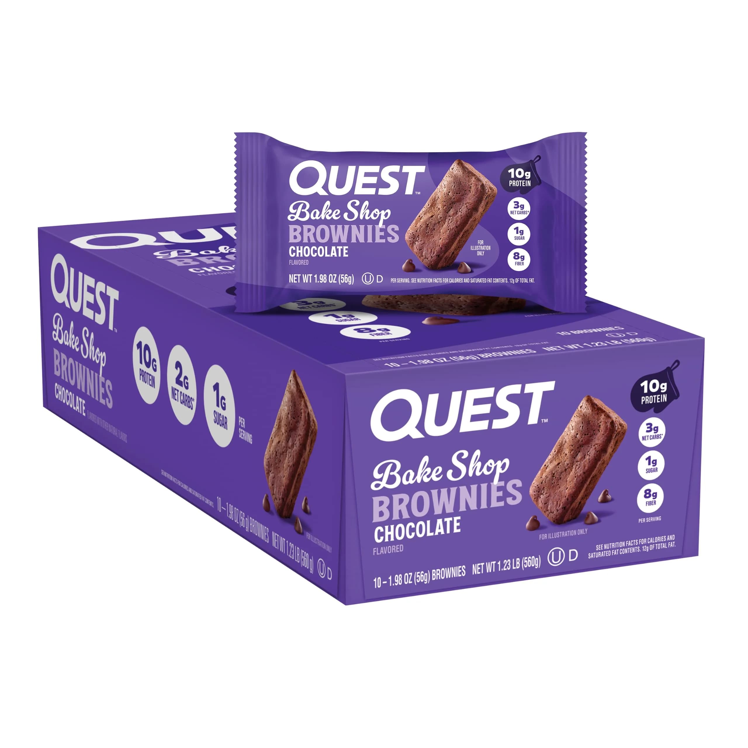 Quest Chocolate Brownie Protein Snack 10 Count | 10g Protein, 2g Net Carbs — No Color